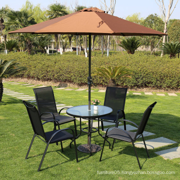 Outdoor Garden 5mm Water Wave Tempered Glass Round table and Steel Arm Stack Chair